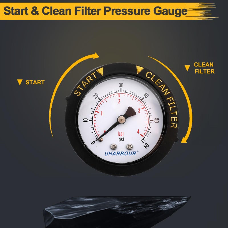Uharbour Pool Pressure Gauge 60psi 1/4" NPT Back Mount, 2" Dial Pool Filter Pressure Gauge with Adjustable Bezel, Replacement for Swimming Pool Valve Filter - Image 3